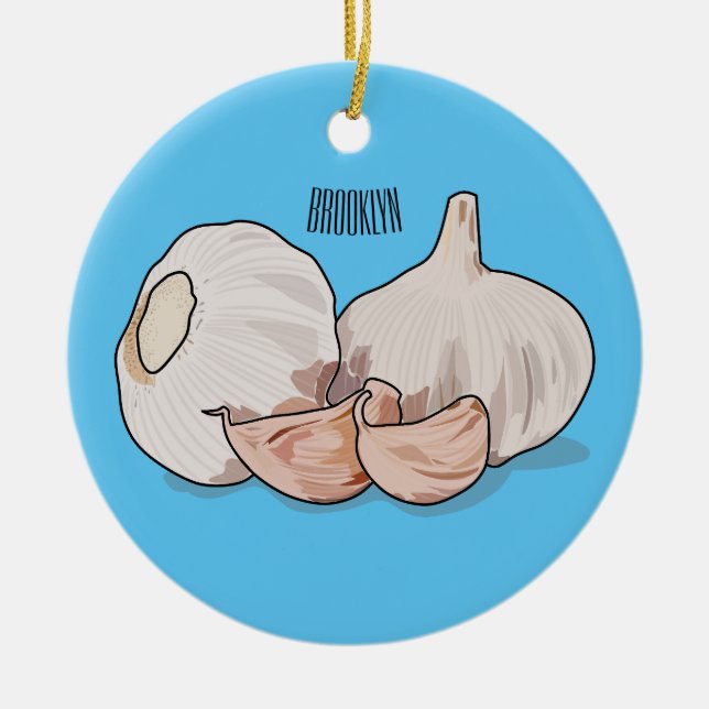 Garlic cartoon illustration   ceramic ornament (Front)