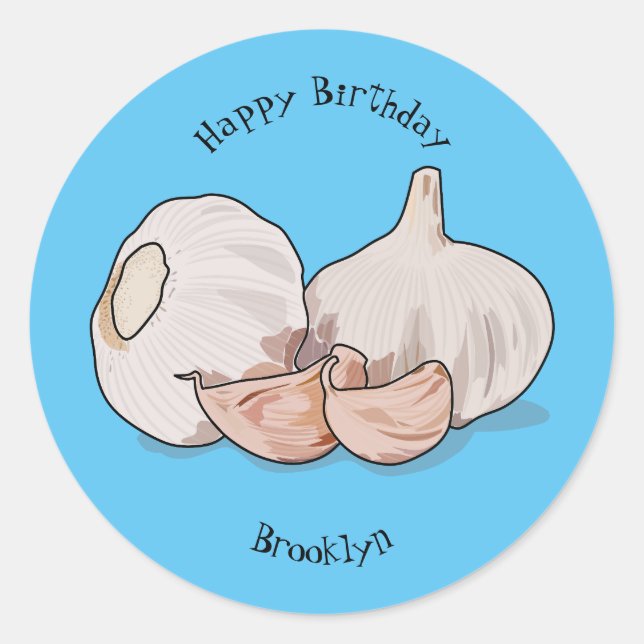 Garlic cartoon illustration classic round sticker (Front)