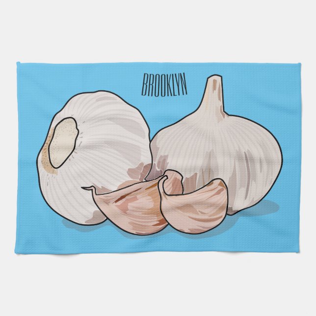 Garlic cartoon illustration   kitchen towel (Horizontal)