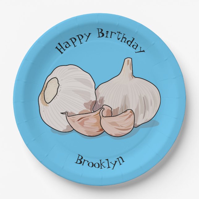 Garlic cartoon illustration paper plate (Front)