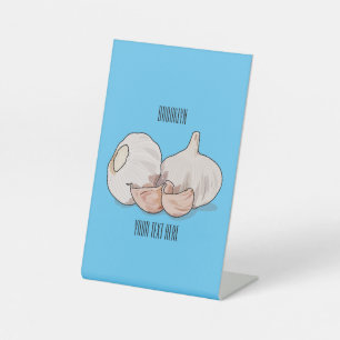 Garlic cartoon illustration   pedestal sign