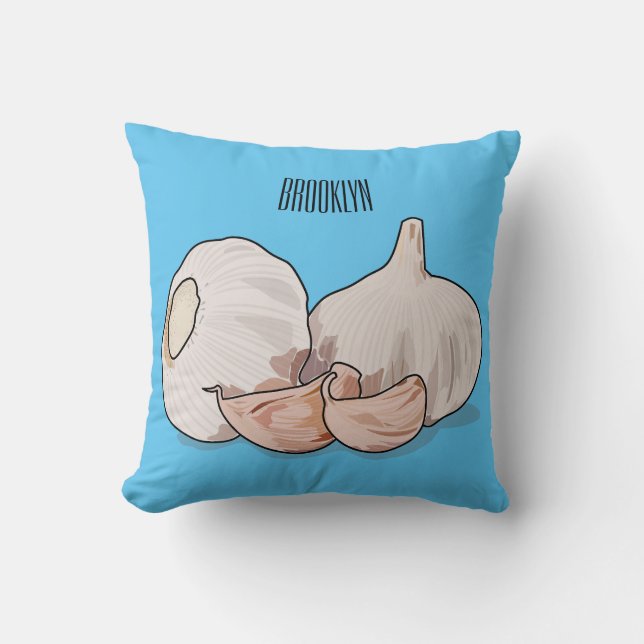 Garlic cartoon illustration   throw pillow (Front)