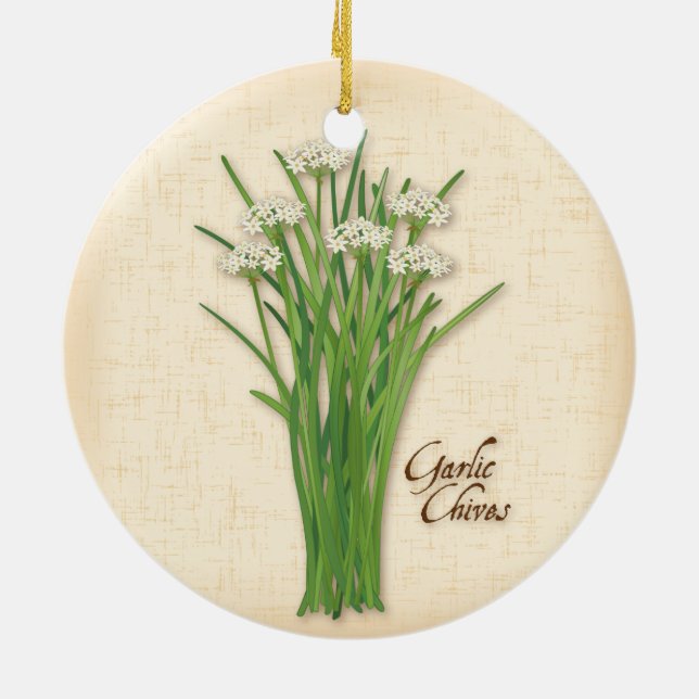Garlic Chives Herb Ceramic Ornament (Back)