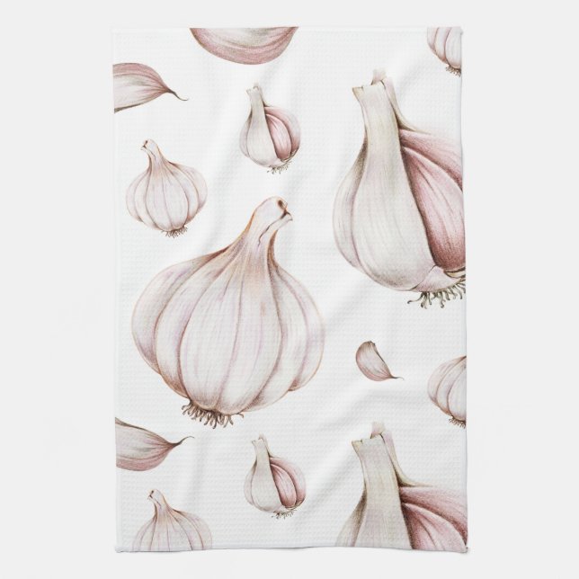 Garlic Clove Pattern | Simple White Kitchen Towel (Vertical)