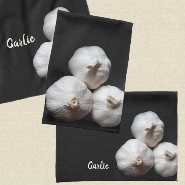 Garlic Cloves Dramatic White on Black Kitchen Towel (Creator Uploaded)