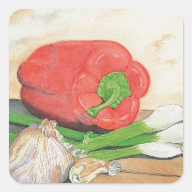 Garlic, Onions and Pepper Square Sticker (Front)