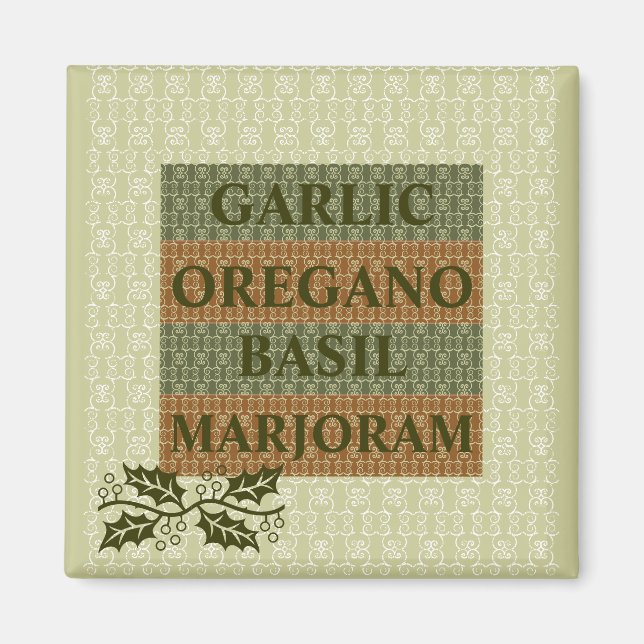 GARLIC,OREGANO,BASIL,MARJORAM KITCHEN MAGNET (Front)