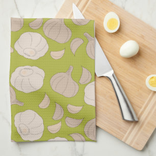 Garlic Pattern - Garlic Cloves & Bulb Kitchen Towel