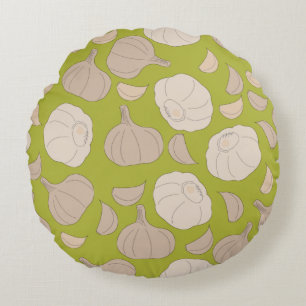 Garlic Pattern - Garlic Cloves & Bulb Round Pillow