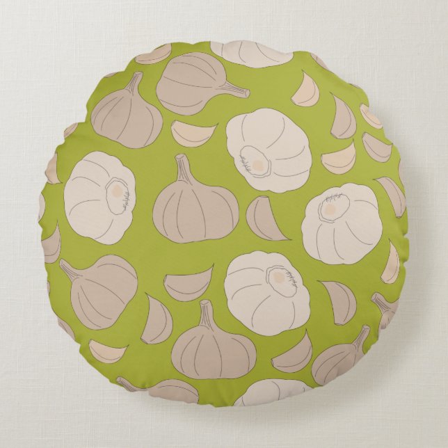 Garlic Pattern - Garlic Cloves & Bulb Round Pillow (Front)