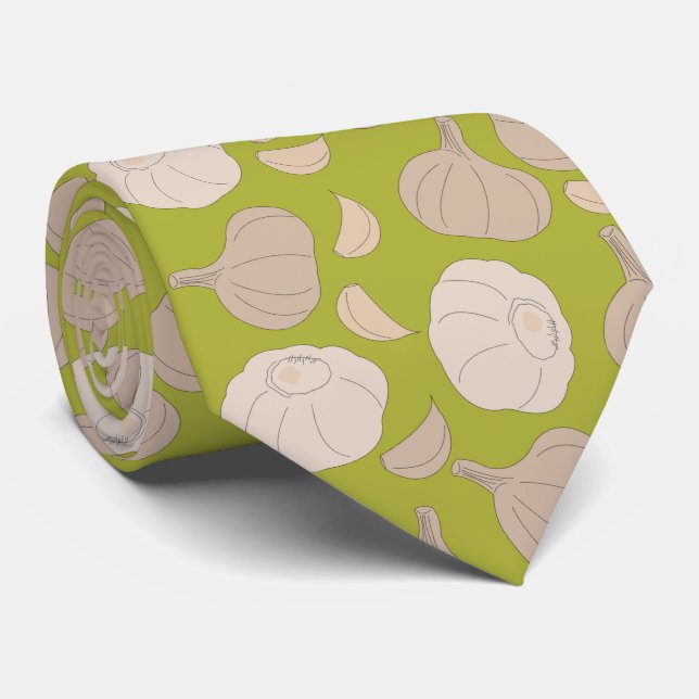 Garlic Pattern - Garlic Cloves & Bulb Tie (Rolled)