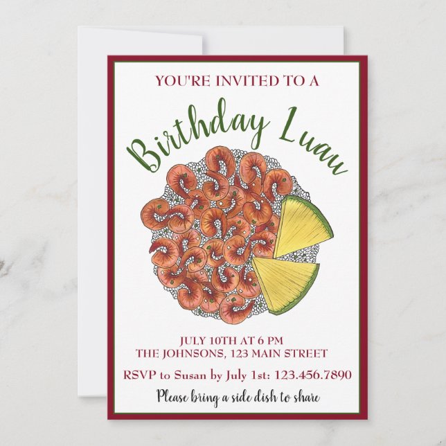 Garlic Shrimp Pineapple Hawaiian Island Food Luau  Invitation (Front)