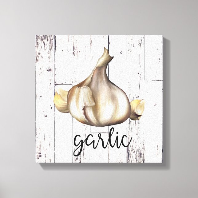 GARLIC SPICE White Wood Rustic Farmhouse Kitchen Canvas Print (Front)