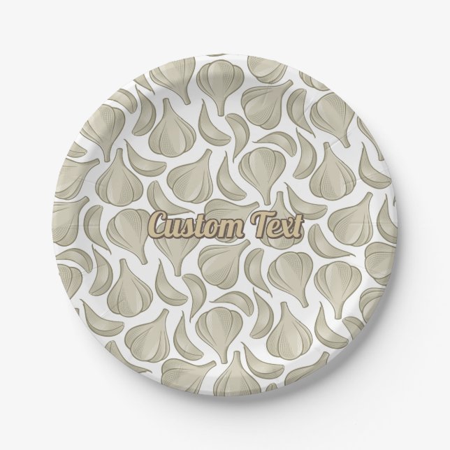 Garlic Woodcut Pattern Paper Plate (Front)