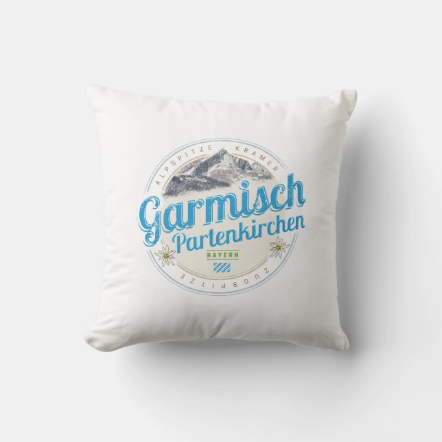Garmisch Partenkirchen Bavaria Vintage Alps Throw Pillow (Front)