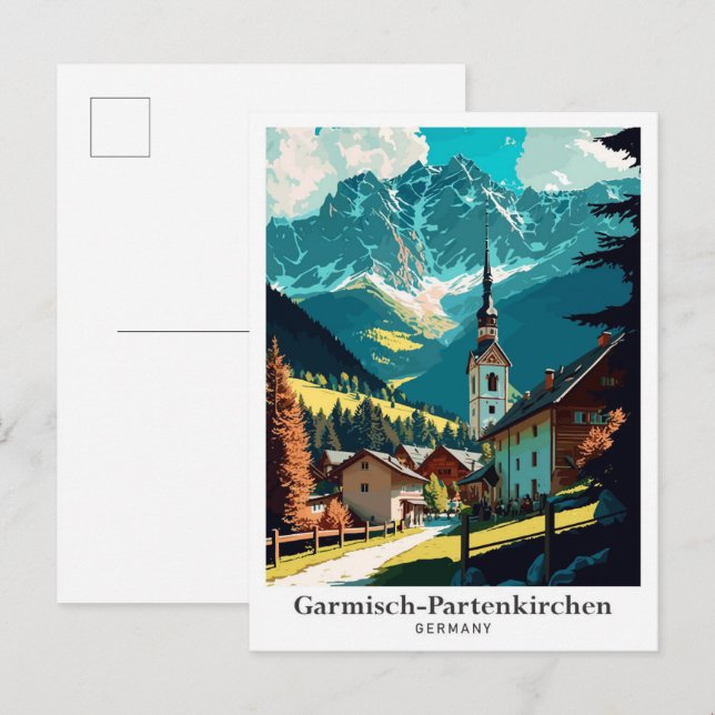 Garmisch-Partenkirchen Vintage Travel Portrait  Postcard (Front/Back)