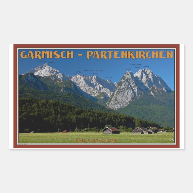 Garmisch - The Zugspitze and Alpspitze Sticker (Front)