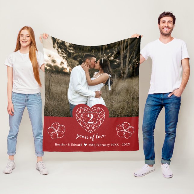 Garnet 2nd Wedding Anniversary heart red cotton Fleece Blanket (In Situ)