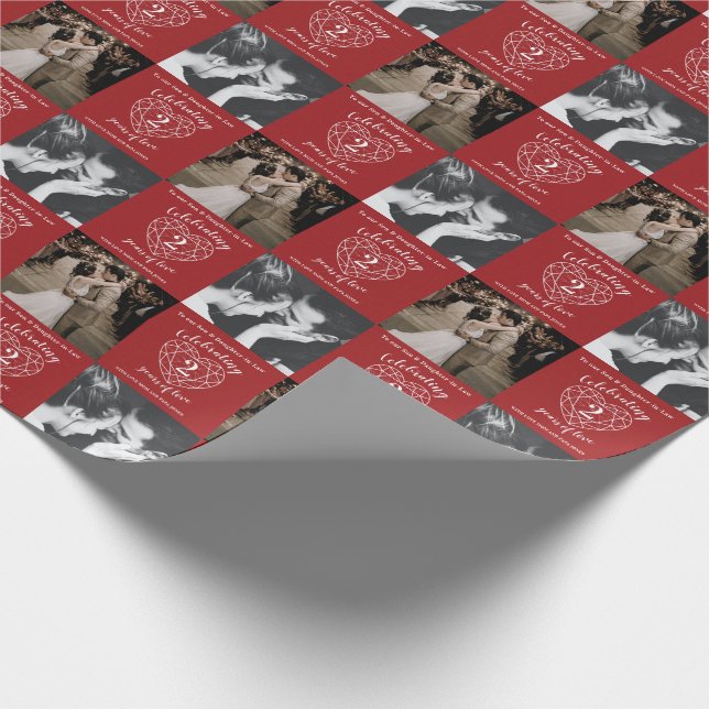 Garnet 2nd Wedding Anniversary outline heart photo Wrapping Paper (Corner)