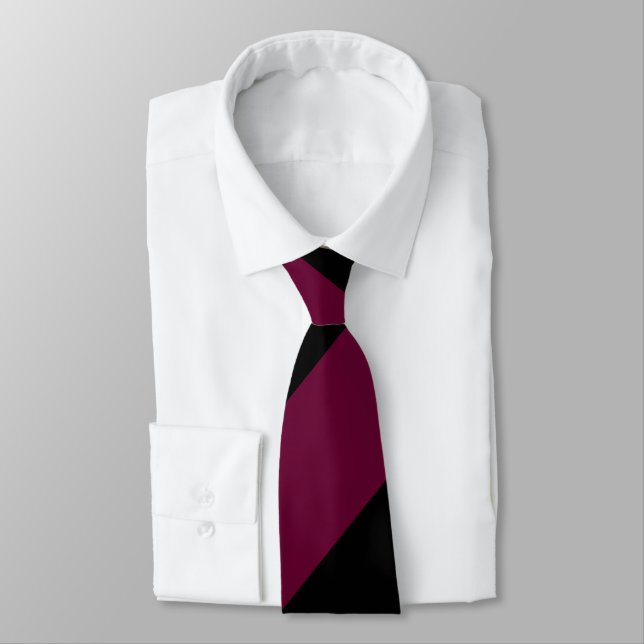 Garnet and Black Broad Regimental Stripe Tie (Tied)