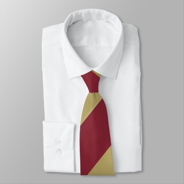 Garnet and Gold Broad Regimental Stripe Tie (Tied)