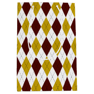 Garnet and Gold Classic Argyle Diamond Pattern Medium Gift Bag