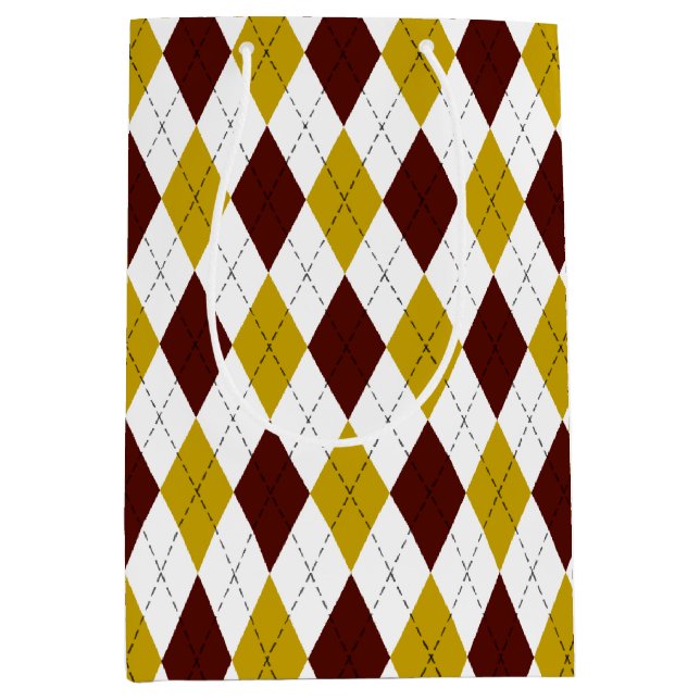 Garnet and Gold Classic Argyle Diamond Pattern Medium Gift Bag (Front)