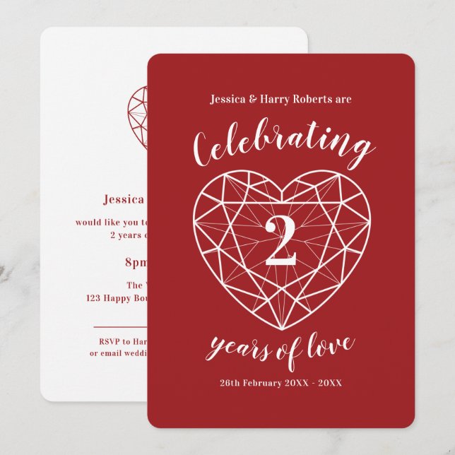 Garnet Anniversary 2 years of love party invites (Front/Back)