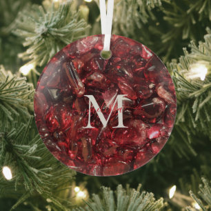 Garnet Birthstone Monogram Personalized Name Glass Ornament