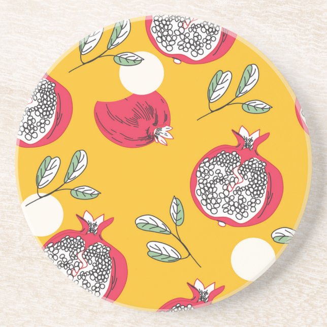 Garnet Fruit: Hand-Drawn Vintage Pattern. Coaster (Front)