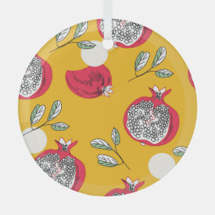 Garnet Fruit: Hand-Drawn Vintage Pattern. Glass Ornament
