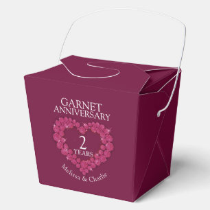 Garnet heart 2nd wedding anniversary custom red favor box
