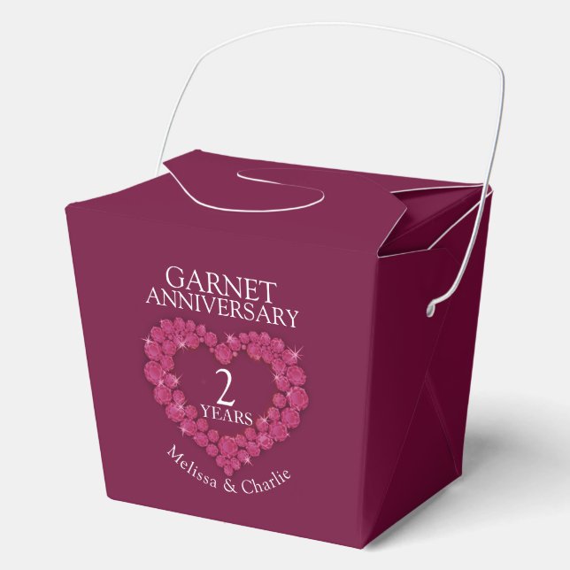 Garnet heart 2nd wedding anniversary custom red favor box (Front)
