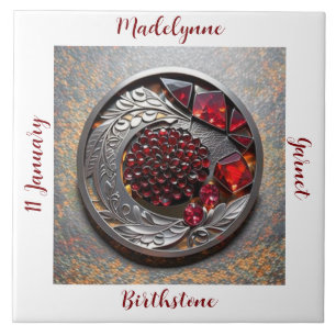 Garnet January Birthstone Name Art Tile