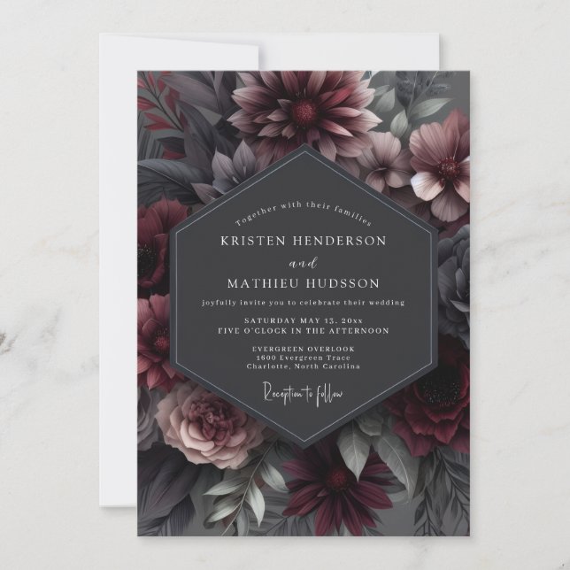 Garnet Somber Bloom Wedding Invitation (Front)