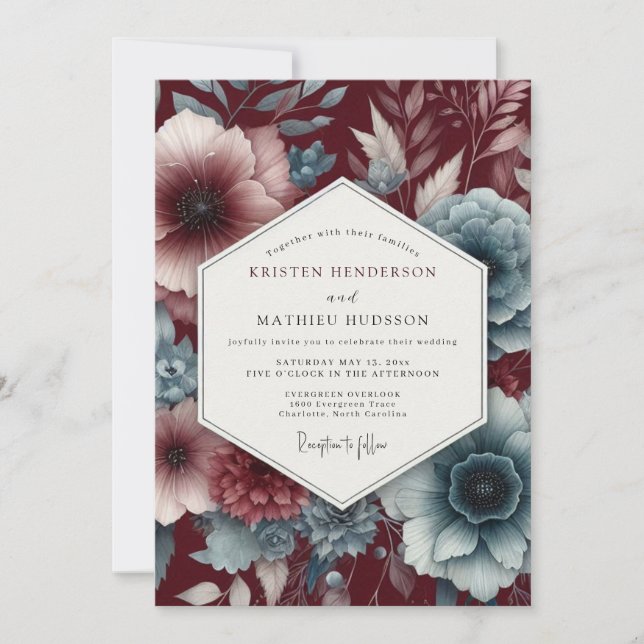 Garnet Teal Renaissance Wedding Invitation (Front)