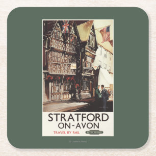 Garrick Inn and Harvard House Rail Poster Square Paper Coaster