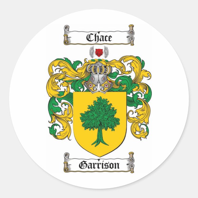 GARRISON FAMILY CREST -  GARRISON COAT OF ARMS CLASSIC ROUND STICKER (Front)