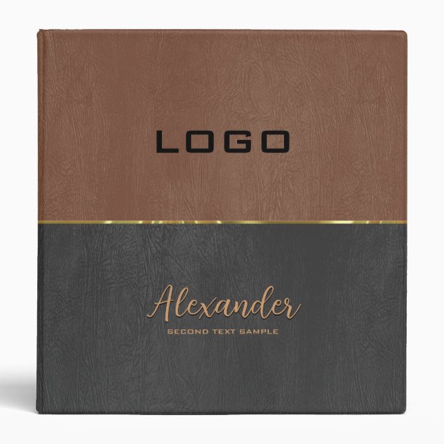 Gary and brown leather split-screen gold Accent Binder (Front)