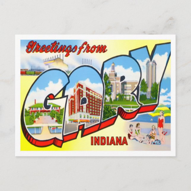 Gary, Indiana Vintage Big Letters Postcard (Front)