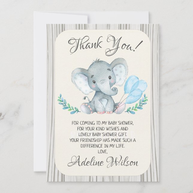 Garys Elephant Baby shower Carte de remerciements (Devant)