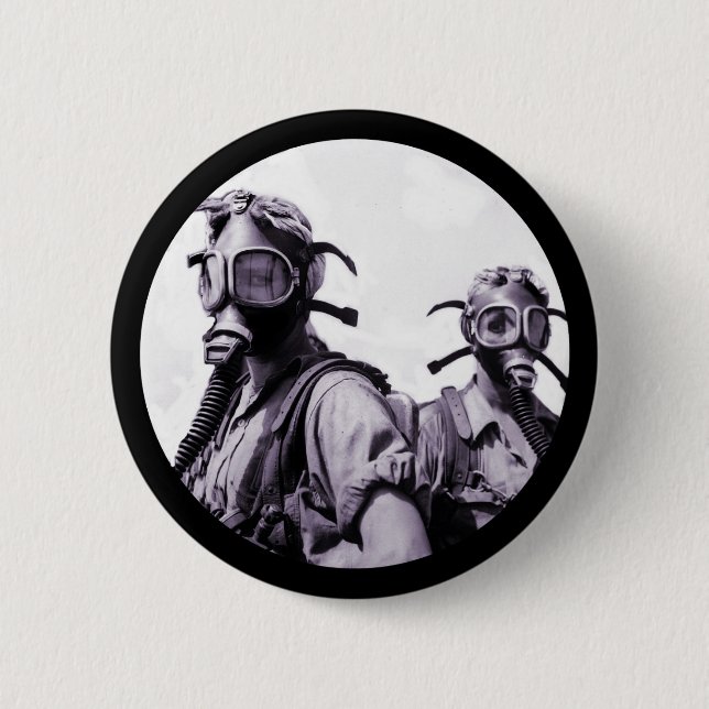 Gas Mask Girls in Purple 2 Inch Round Button (Front)