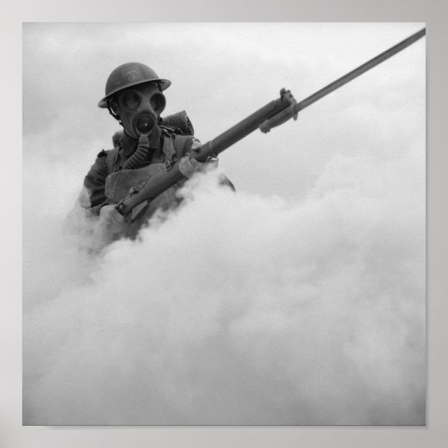 Gas Mask Soldier With Bayoneted Rifle - 1941 Poster (Front)
