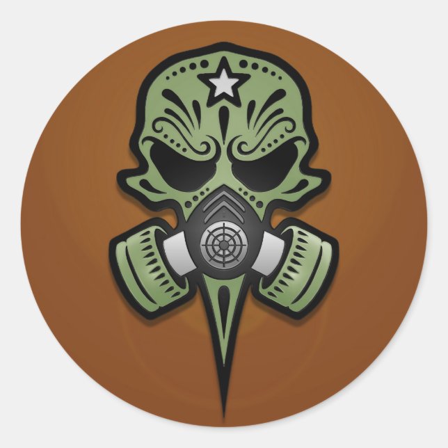 Gas Mask Sugar Skull, Green Classic Round Sticker (Front)