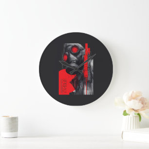 Gas Mask Trash Polka Red Black Wall Clock