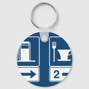 Gas Station and Diner Blue Retro Road Sign Keychain