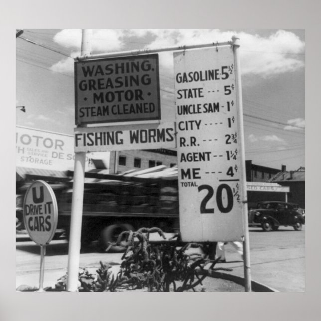 Gas Station Price Sign: 1928 Poster (Front)