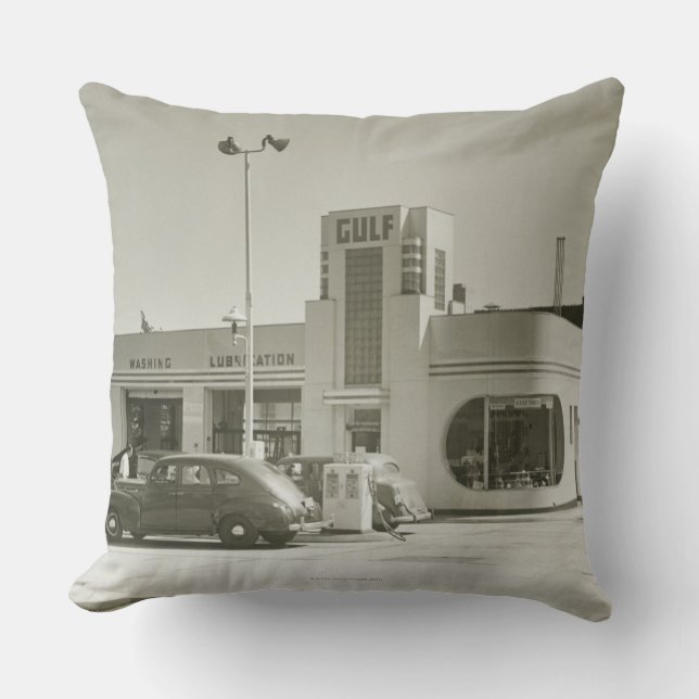 Gas Station Throw Pillow (Front)