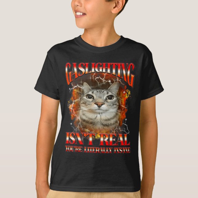 Gaslighting Isnt Real Funny Cat Meme Bootleg Graph T-Shirt (Front)