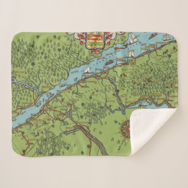 Gaspe Peninsula, Canada Map Sherpa Blanket (Front (Horizontal))